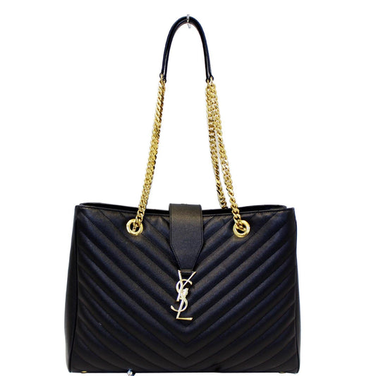 SAINT LAURENT Matelasse Chevron Large Monogram Shopper Bag Black