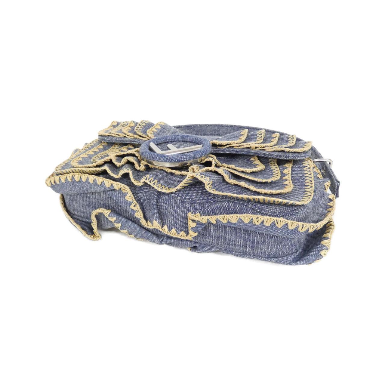 Fendi Baguette Denim Raffia Shoulder Bag