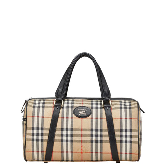 Burberry Horse Logo Nova Check Canvas Leather Boston Bag