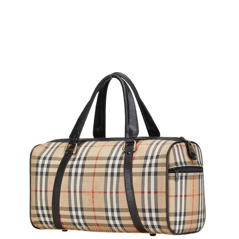 Burberry Horse Logo Nova Check Canvas Leather Boston Bag