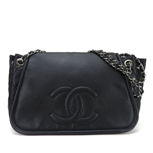 CHANEL Shoulder Bag Caviar skin black ChainShoulder