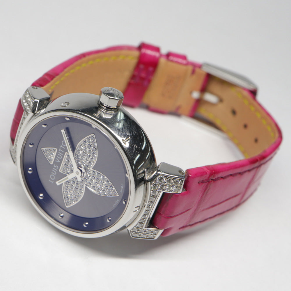 Louis Vuitton Forer Q121F Gr Diamond SS Leather Quartz Forer Q121F