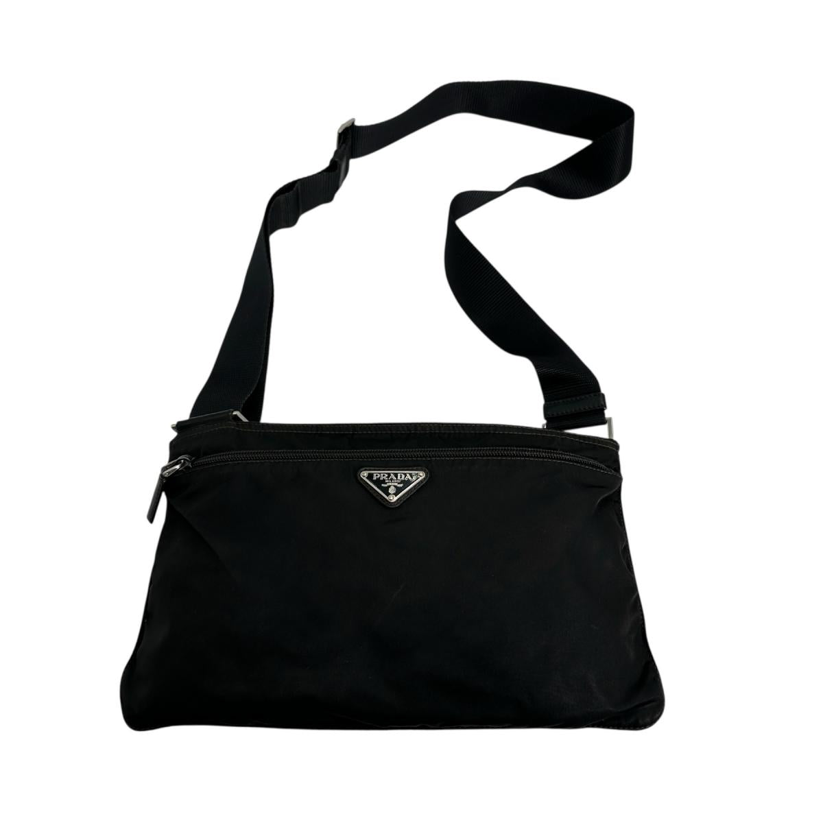 PRADA Shoulder Bag Nylon black Sling bag Triangle logo Women