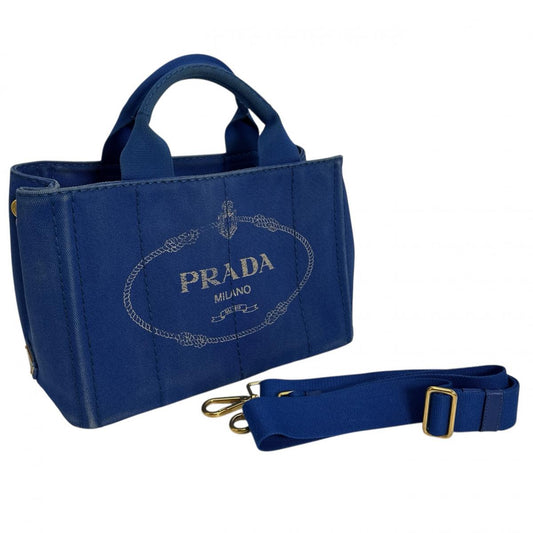 PRADA Tote Bag B2439G denim blue Shoulder Bag tote mini Canapa Women