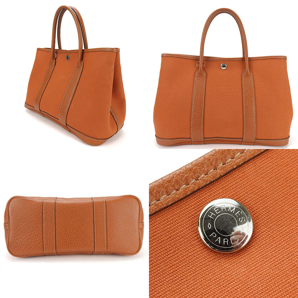 HERMES Tote Bag Canvas, Leather Orange Garden party TPM Women