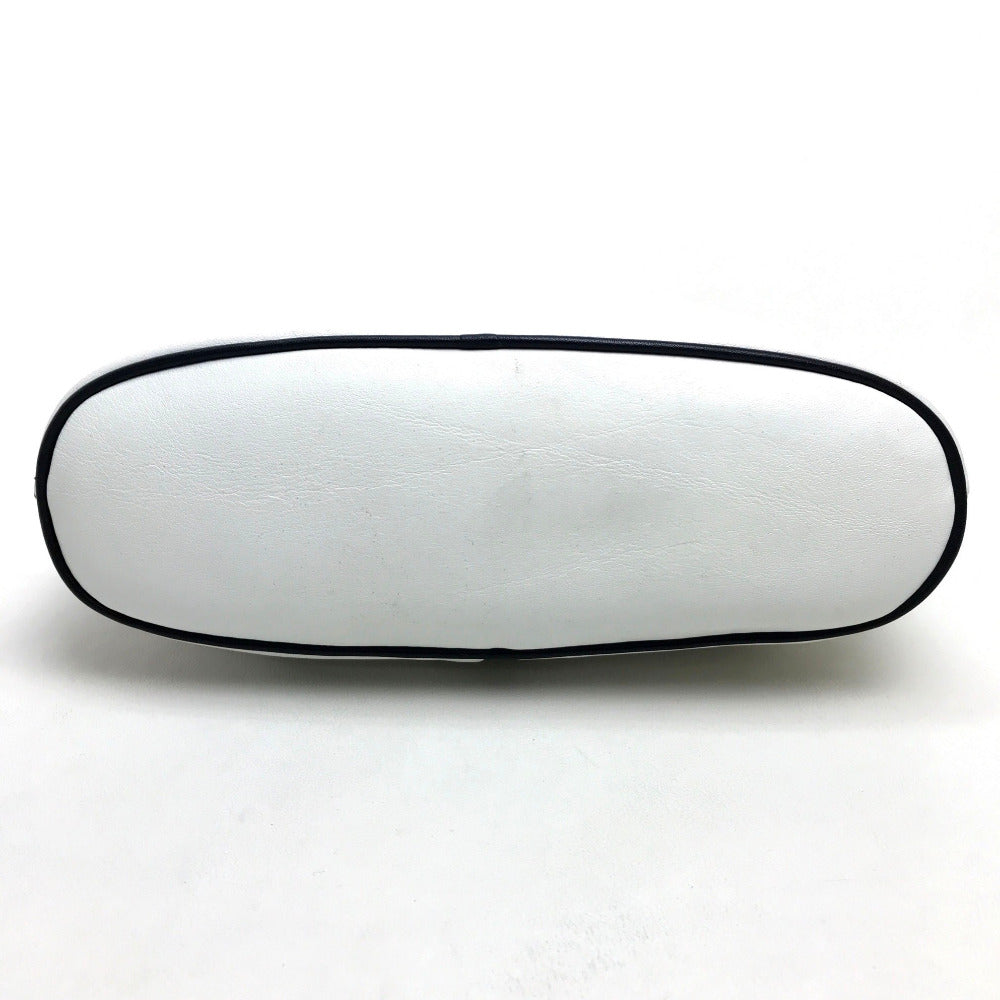 CELINE Shoulder Bag leather White x black Ribbon motif Women