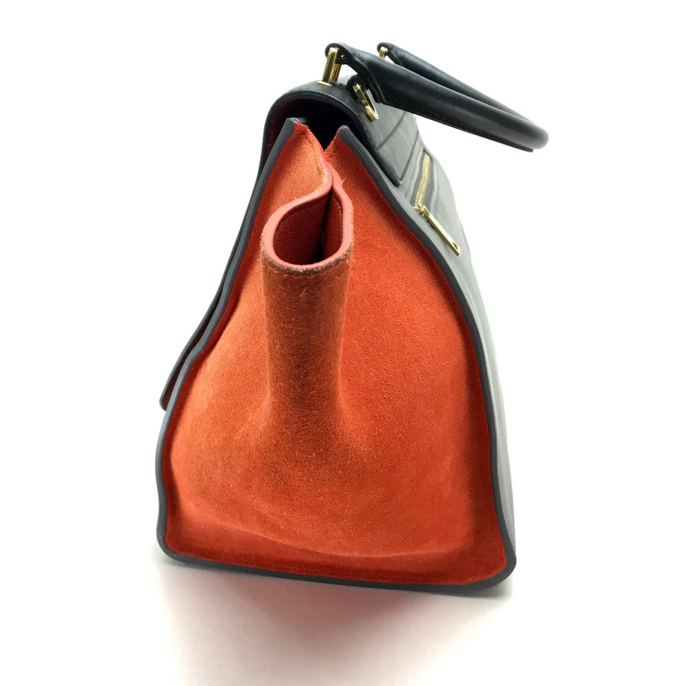 CELINE Shoulder Bag Suede leather Gray x black x orange 2WAY handbag Women