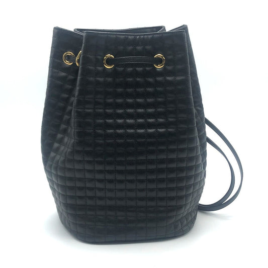 CELINE Backpack 188373BFI leather Black x Gold Metal Small C charm Women
