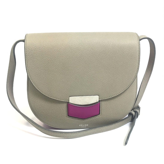 CELINE Shoulder Bag leather Gray x purple pink By color Trotter small Women