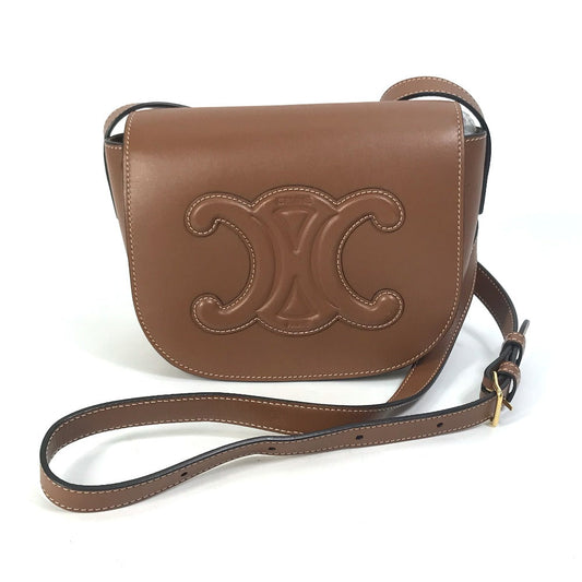 CELINE Shoulder Bag 198263DU3 leather Brown Crossbody pochette Folco Cuir Triomphe Women