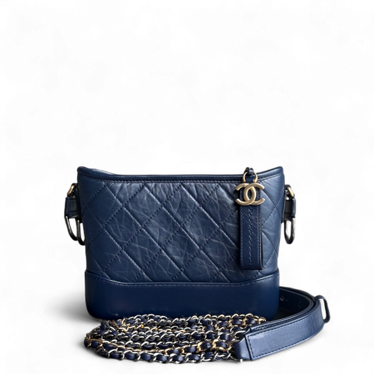 Chanel Gabrielle Small - Quilted Aged Calfskin Dark Blue Two-tone Gold Hardware Series 29