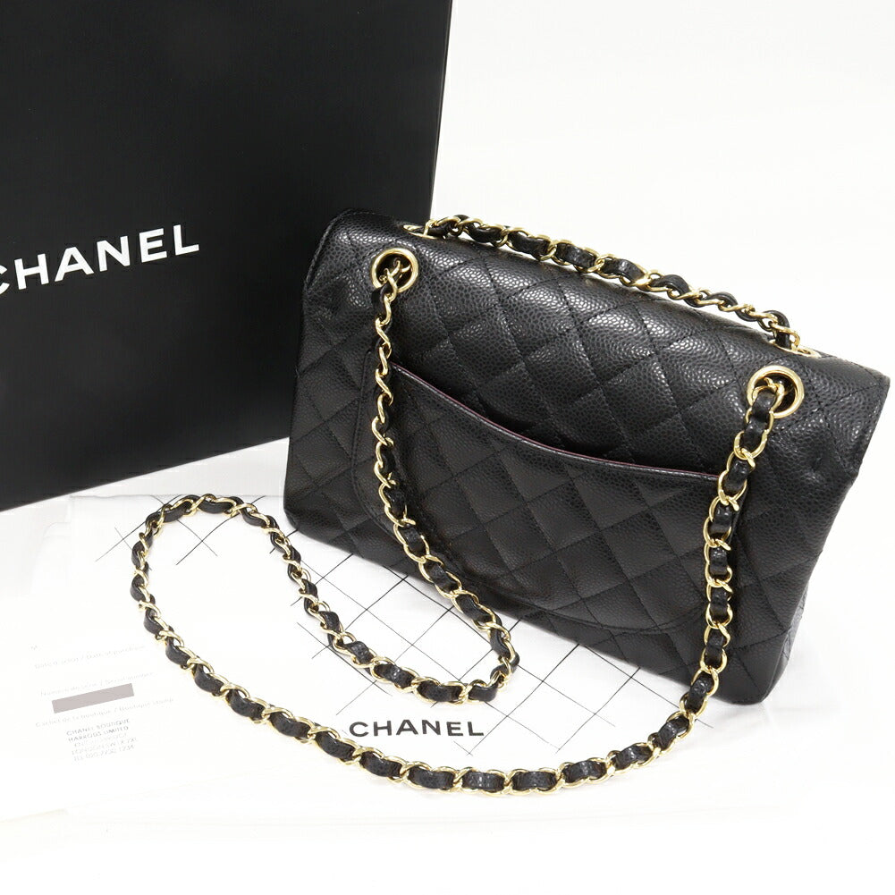 Chanel Grained Calfskin Classic MatelassÃ© 2way Bag Black Gold Hardware A01113 Y01864 C3906