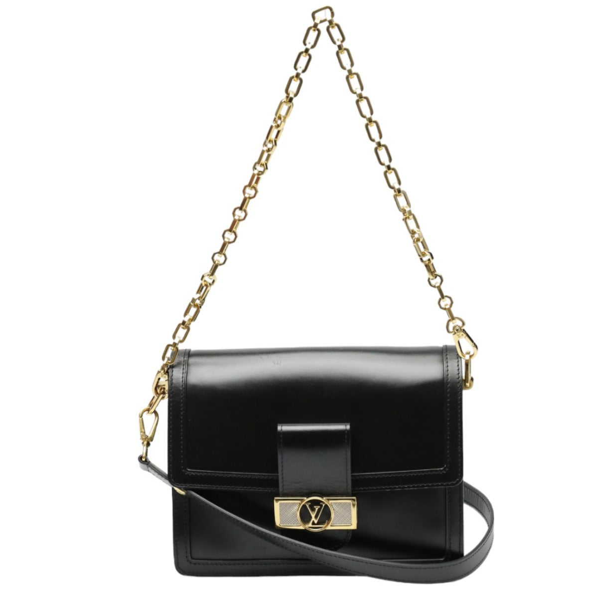 LOUIS VUITTON Shoulder Bag Calf leather Noir Chain LV Lock Dauphine MM Women