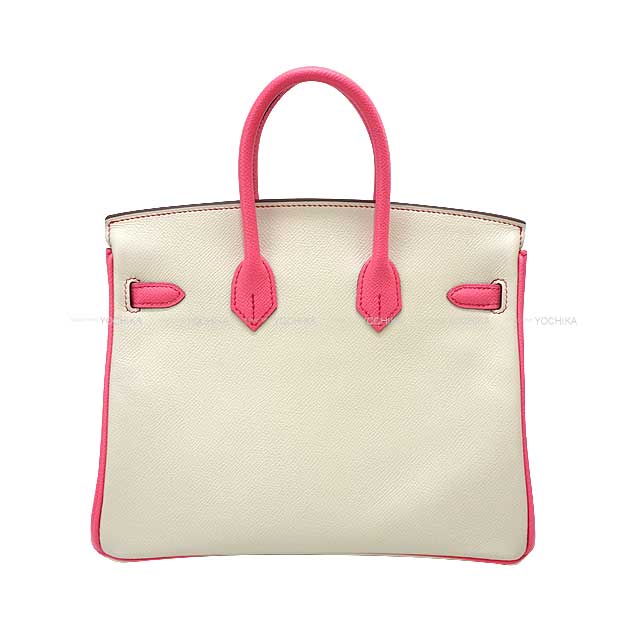 HERMES Handbag Birkin25 Personal order with initials engraved Craie/ Rose Azalee Veau Epsom Mat Silver HW Stamp