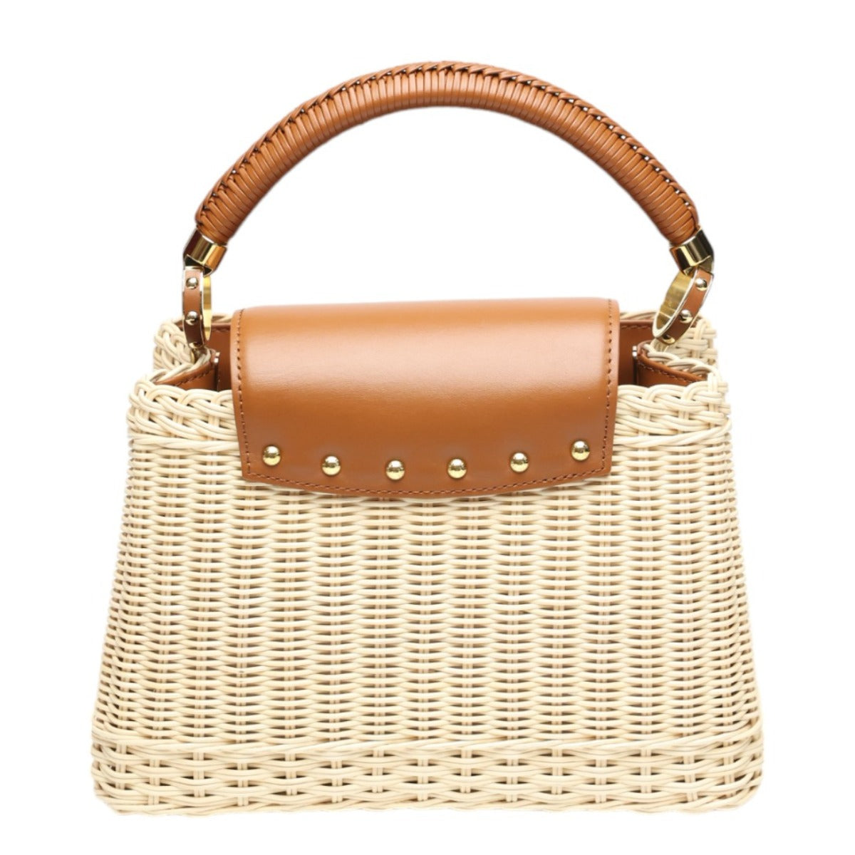 LOUIS VUITTON Shoulder Bag Leather, Rattan Brown x beige Leather x Rattan