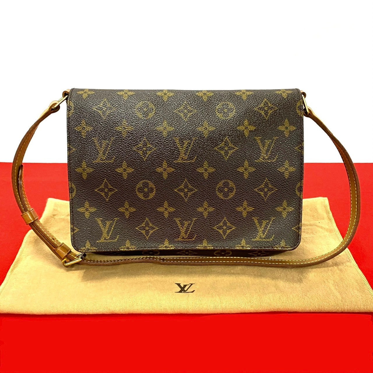LOUIS VUITTON Shoulder Bag Leather, PVC Brown Musette tango short Women