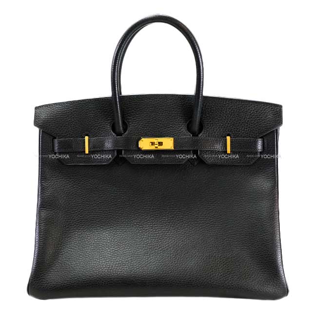 HERMES Handbag Birkin35 Noir (Black) Ardennes Gold 