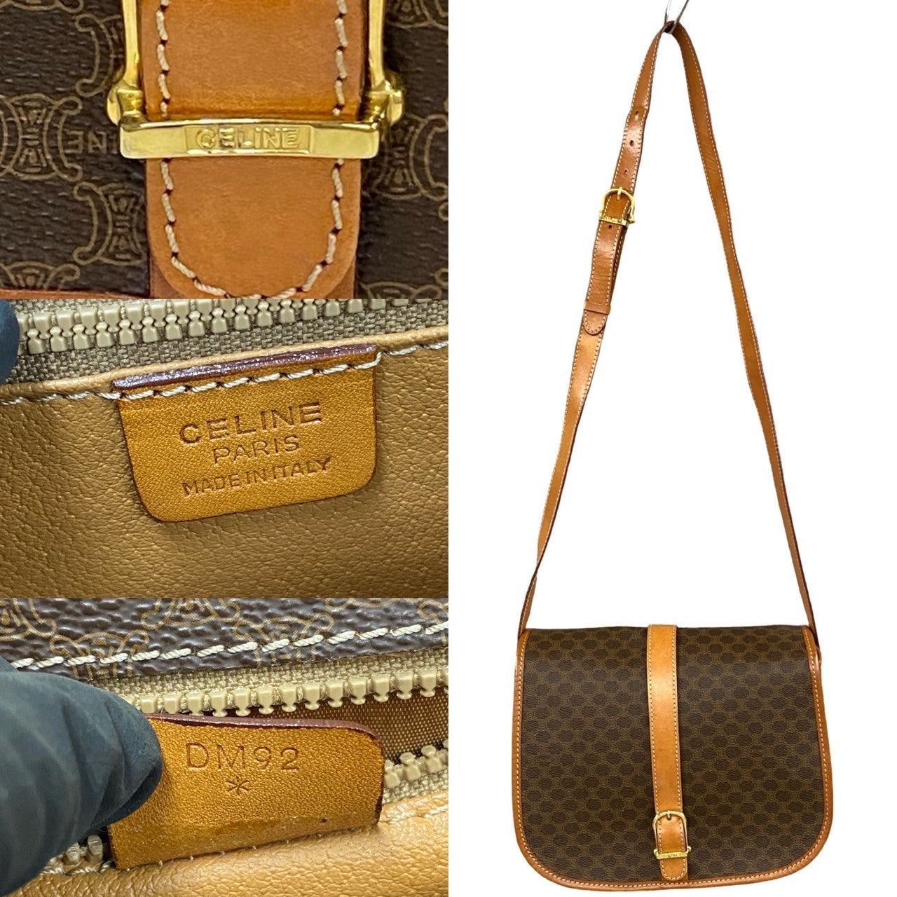 CELINE Shoulder Bag Leather, PVC Brown Macadam Blason Pattern Women(Unisex)