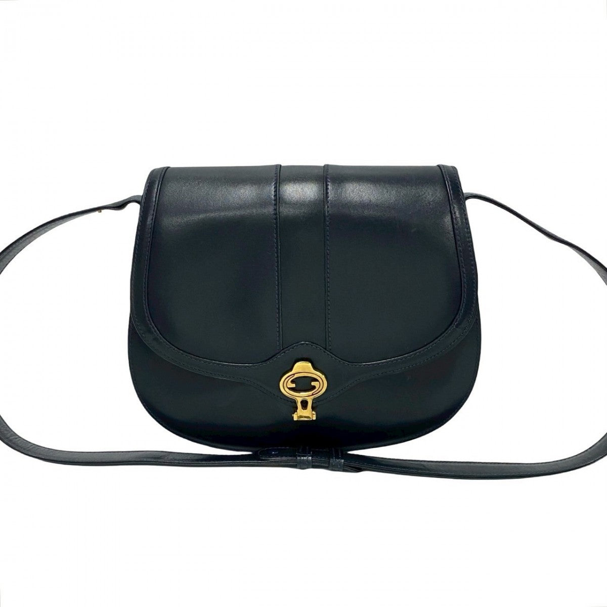 GUCCI Shoulder Bag leather Navy GG logo Metal Women