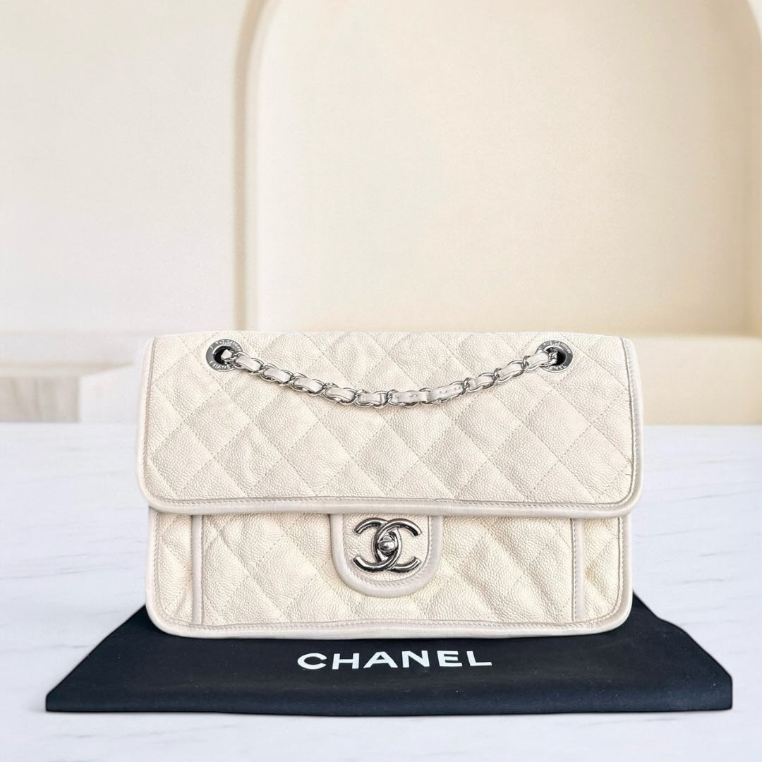 Chanel French Riviera - Caviar 27CM Quilted Cream Silver Hardware Series 15