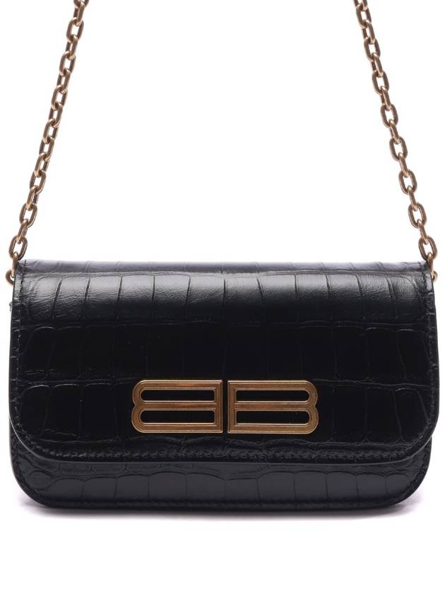 Luxury Balenciaga Trending 2026 Gossip BB Logo Crocodile Chain Shoulder Bag Black