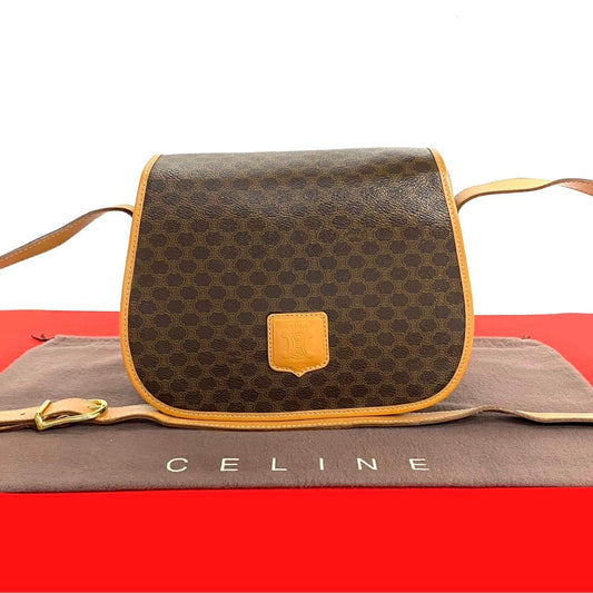 CELINE Shoulder Bag Leather, PVC Brown Macadam Blason Triomphe Pattern Women