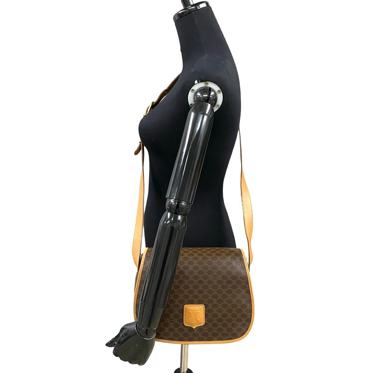 CELINE Shoulder Bag Leather, PVC Brown Macadam Blason Triomphe Pattern Women