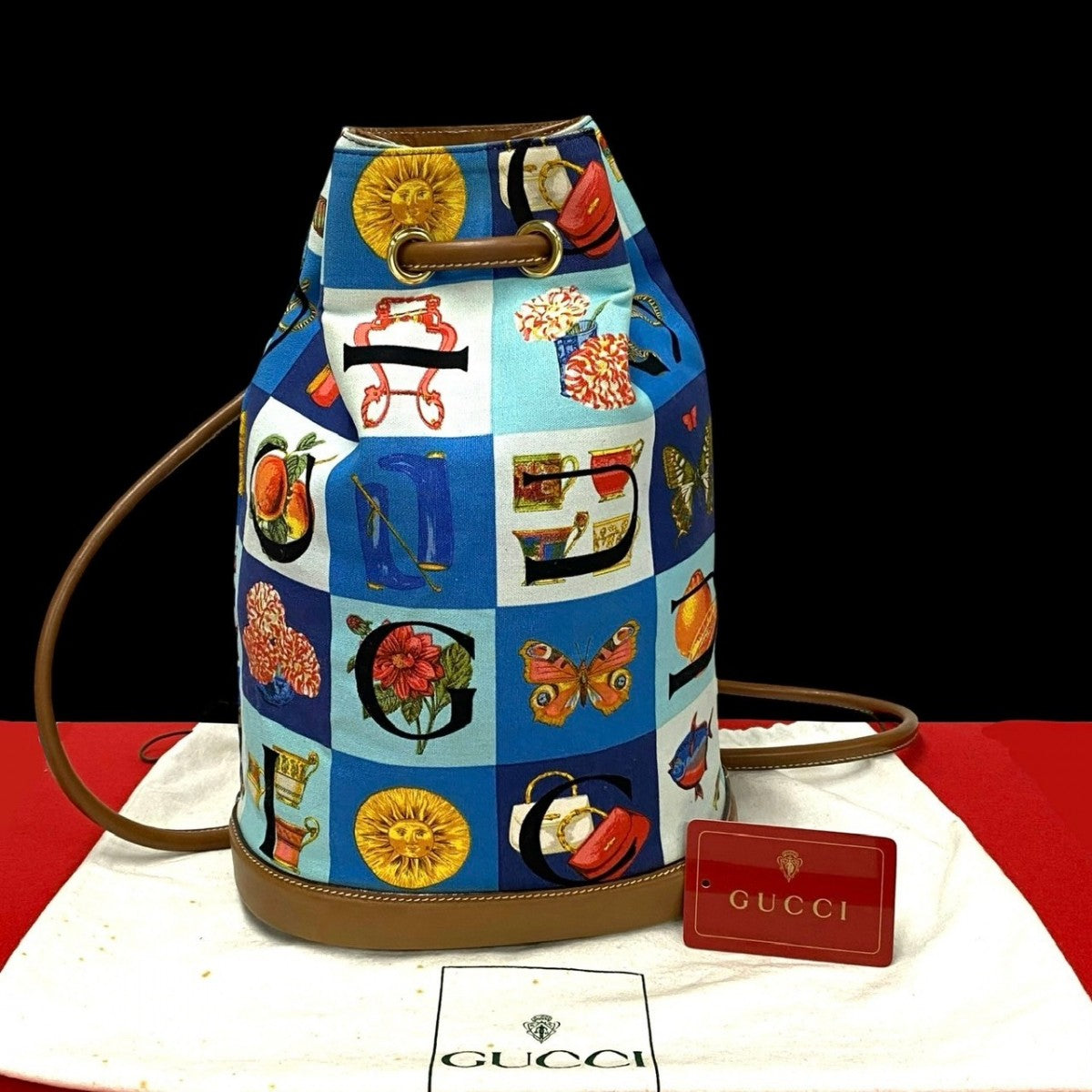 GUCCI Backpack Leather, Canvas multicolor Overall handle Shimo Women