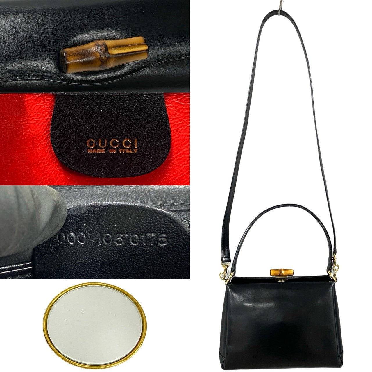 GUCCI Shoulder Bag Calfskin black Bamboo