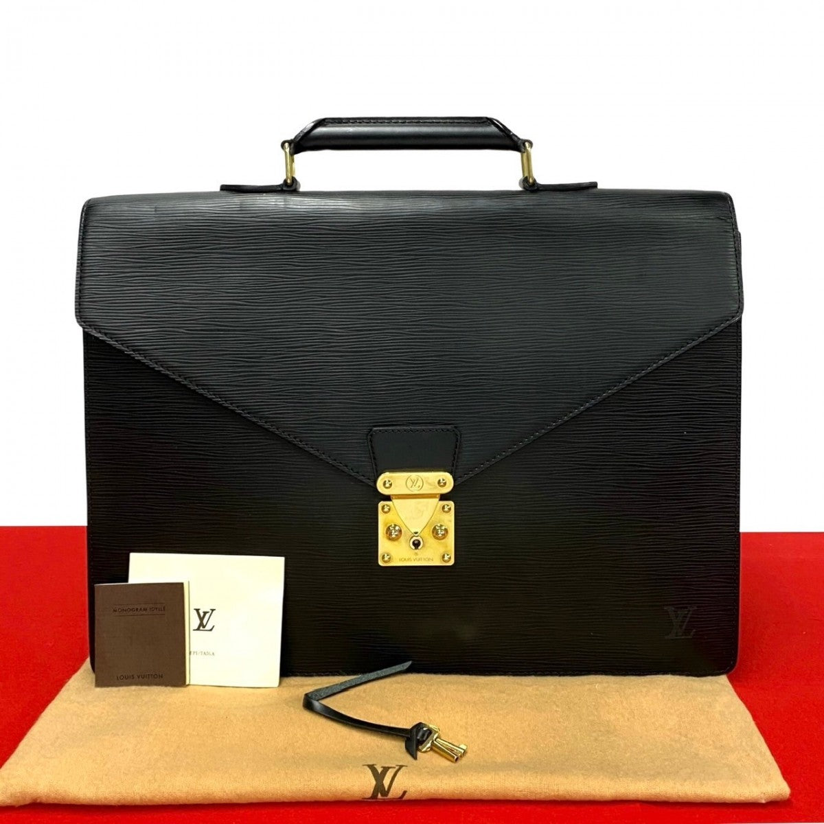 LOUIS VUITTON Business bag leather black Epi Serviette Ambassador mens