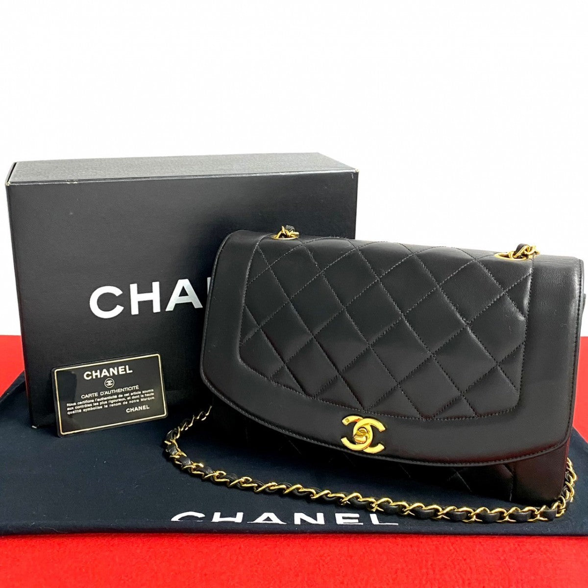 CHANEL Shoulder Bag lambskin black Diana flap