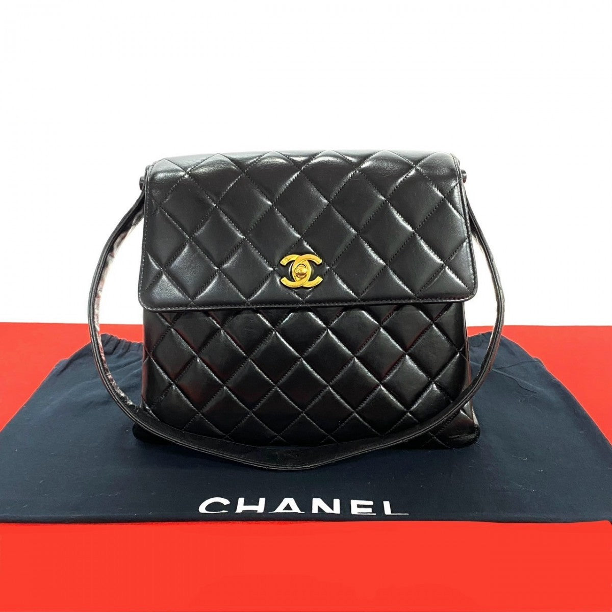 CHANEL Shoulder Bag lambskin black COCO Mark Matrasse Women