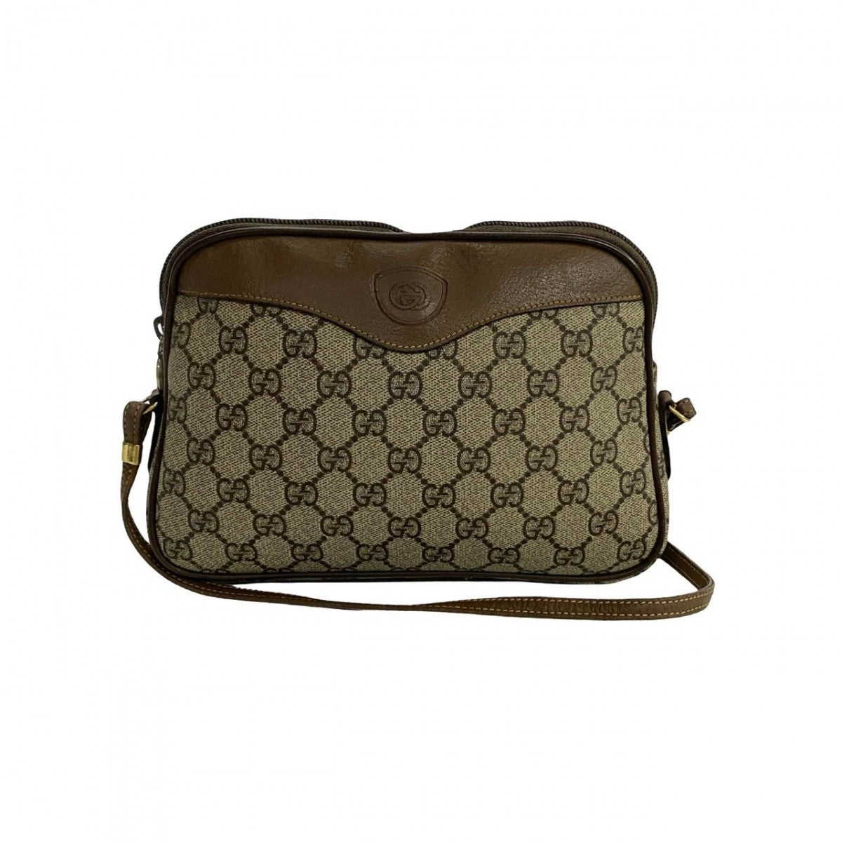 GUCCI Shoulder Bag Leather, PVC Brown GG logo Women