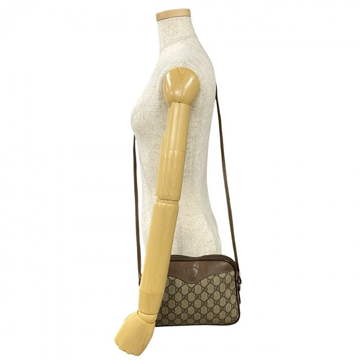 GUCCI Shoulder Bag Leather, PVC Brown GG logo Women