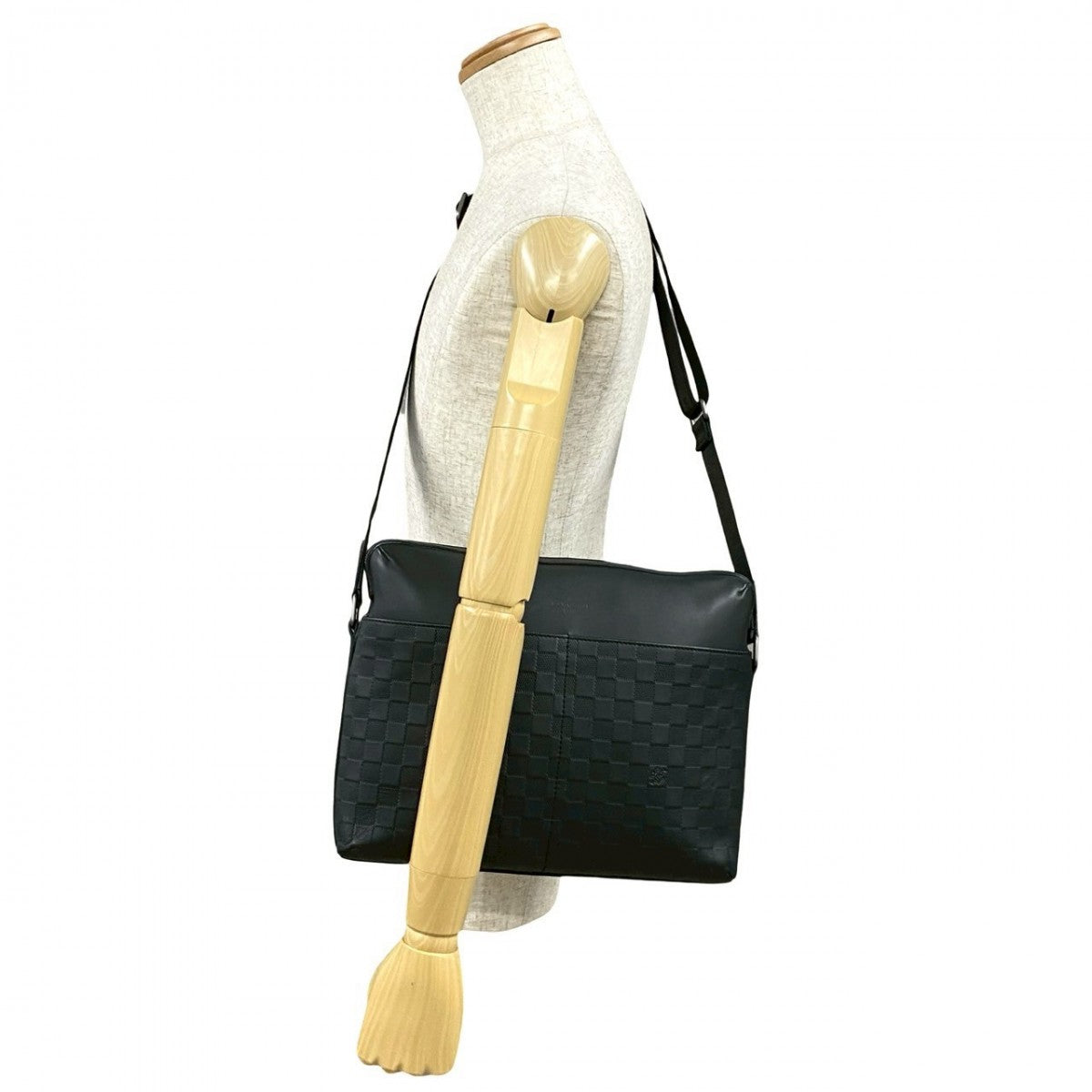 LOUIS VUITTON Shoulder Bag leather black Damier Anfini Calypso MM mens