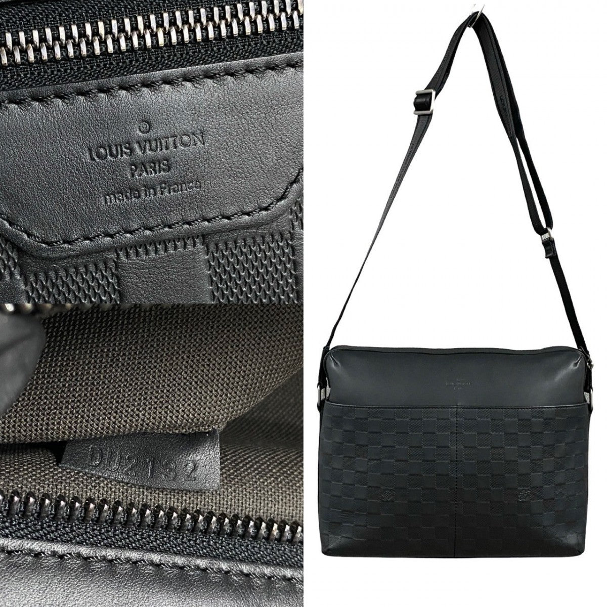 LOUIS VUITTON Shoulder Bag leather black Damier Anfini Calypso MM mens