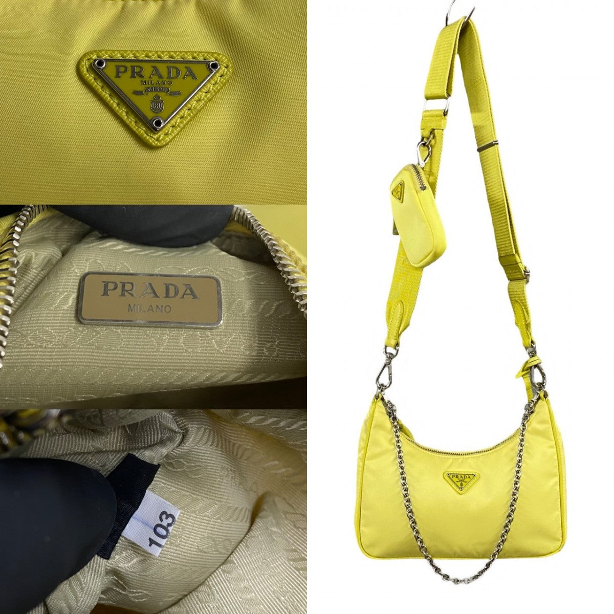 PRADA Shoulder Bag Nylon, Leather yellow Triangle Logo Metal Re-edition Women