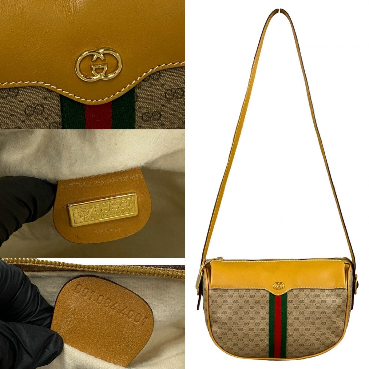 GUCCI Shoulder Bag Leather, PVC Brown Micro GG logo Sherry line Women
