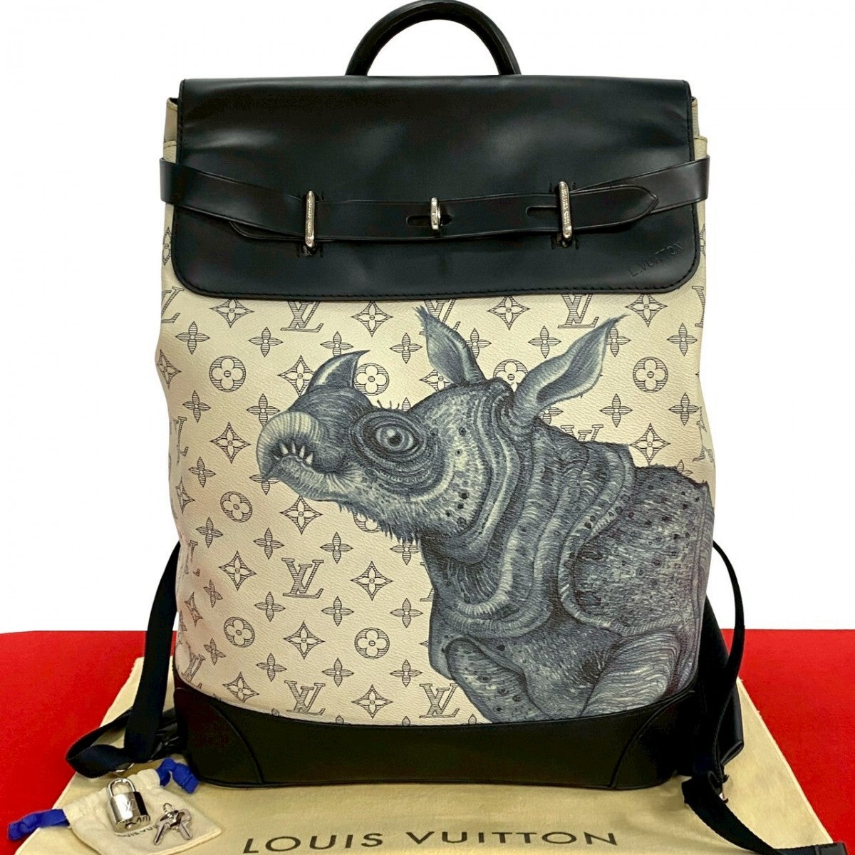 LOUIS VUITTON Backpack Leather, PVC Navy Spring/Summer Men's Fashion Show Monogram savanna Steamer mens