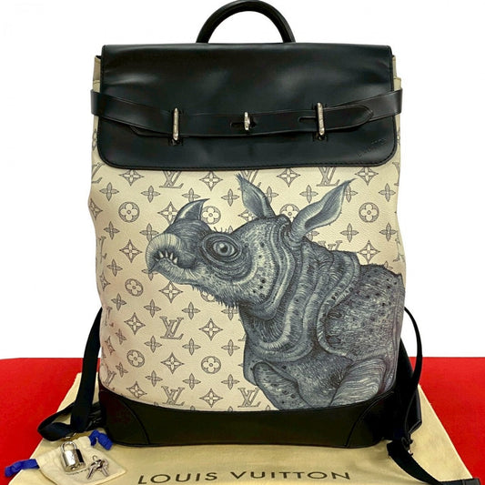 LOUIS VUITTON Backpack Leather, PVC Navy Spring/Summer Men's Fashion Show Monogram savanna Steamer mens