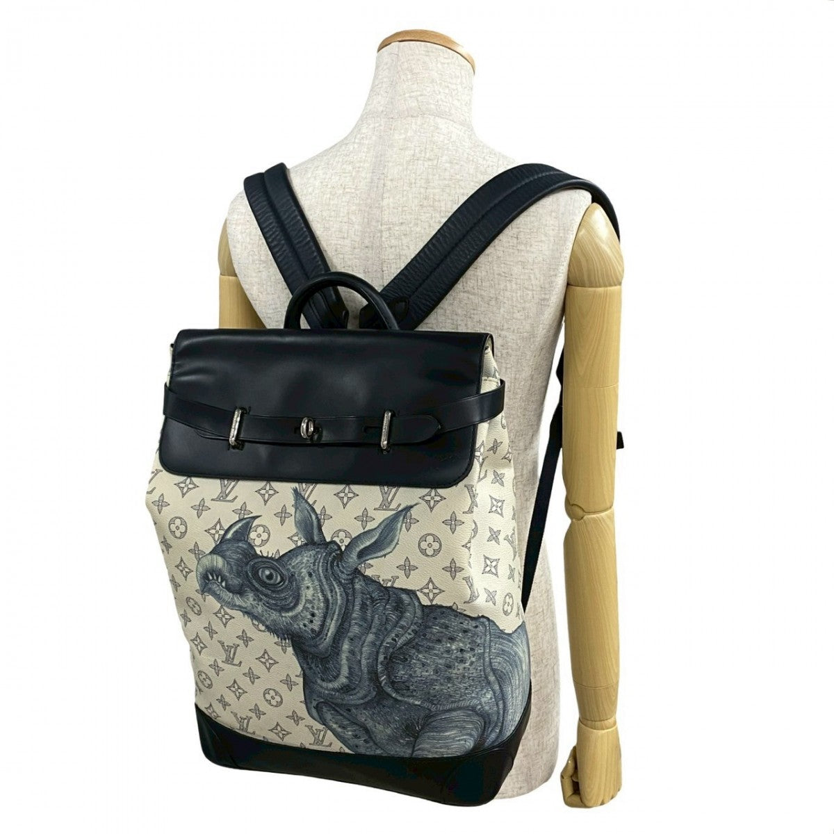 LOUIS VUITTON Backpack Leather, PVC Navy Spring/Summer Men's Fashion Show Monogram savanna Steamer mens