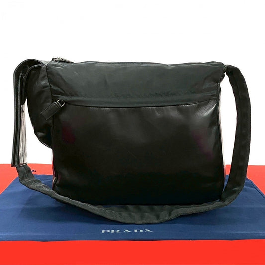 PRADA Shoulder Bag leather black logo mens