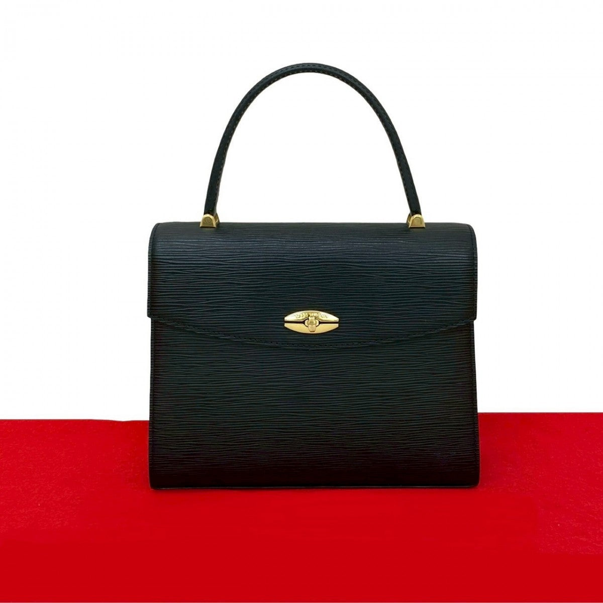 LOUIS VUITTON Handbag leather black Epi Malesherbes Women