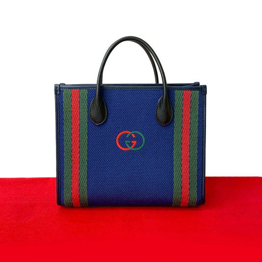 GUCCI Handbag canvas blue Sherry line Interlocking G