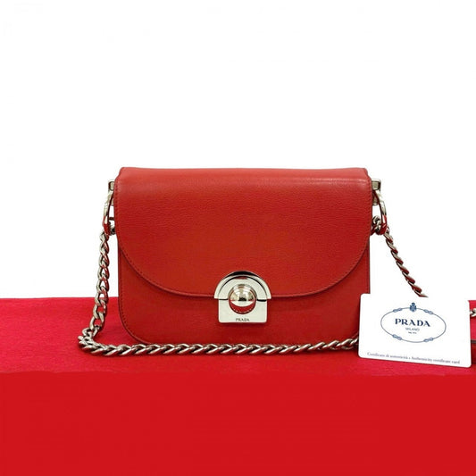 PRADA Shoulder Bag leather Red
