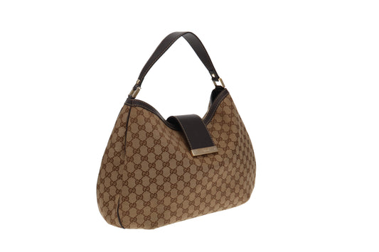 Gucci Brown Leather Canvas Shoulder Bag Style 3
