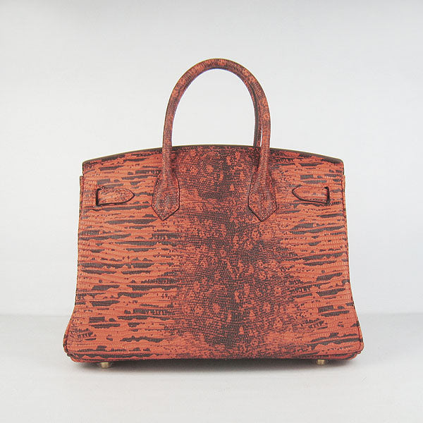 Luxury Hermes Birkin 30cm Lizard Pattern Handbag 6088 Orange/Golden