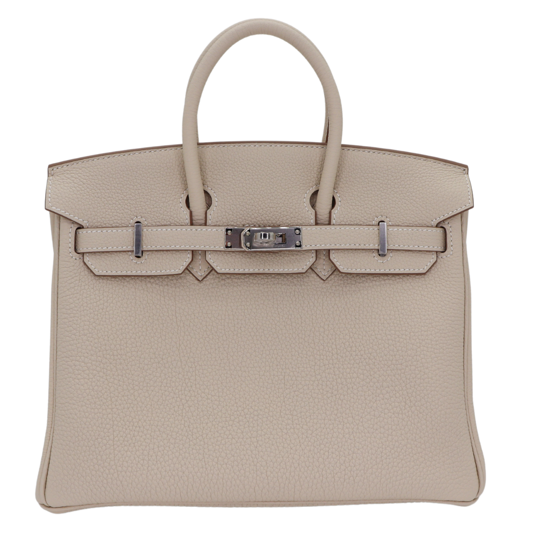 Hermes25cm Birkin Craie Togo Leather Palladium Hardware