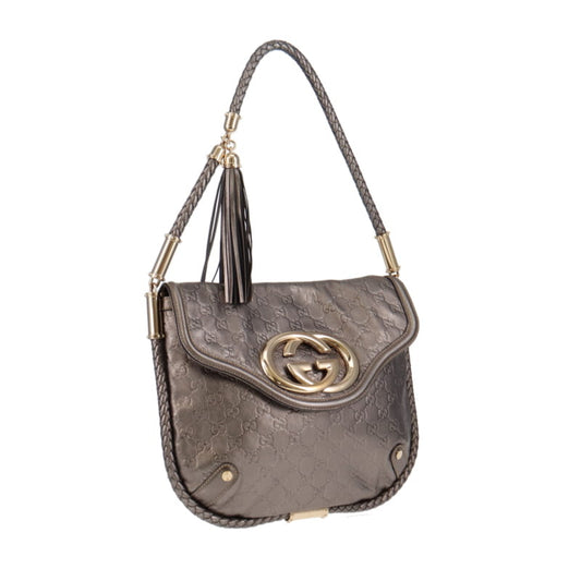 Gucci Grey Leather Metallic Shoulder Bag