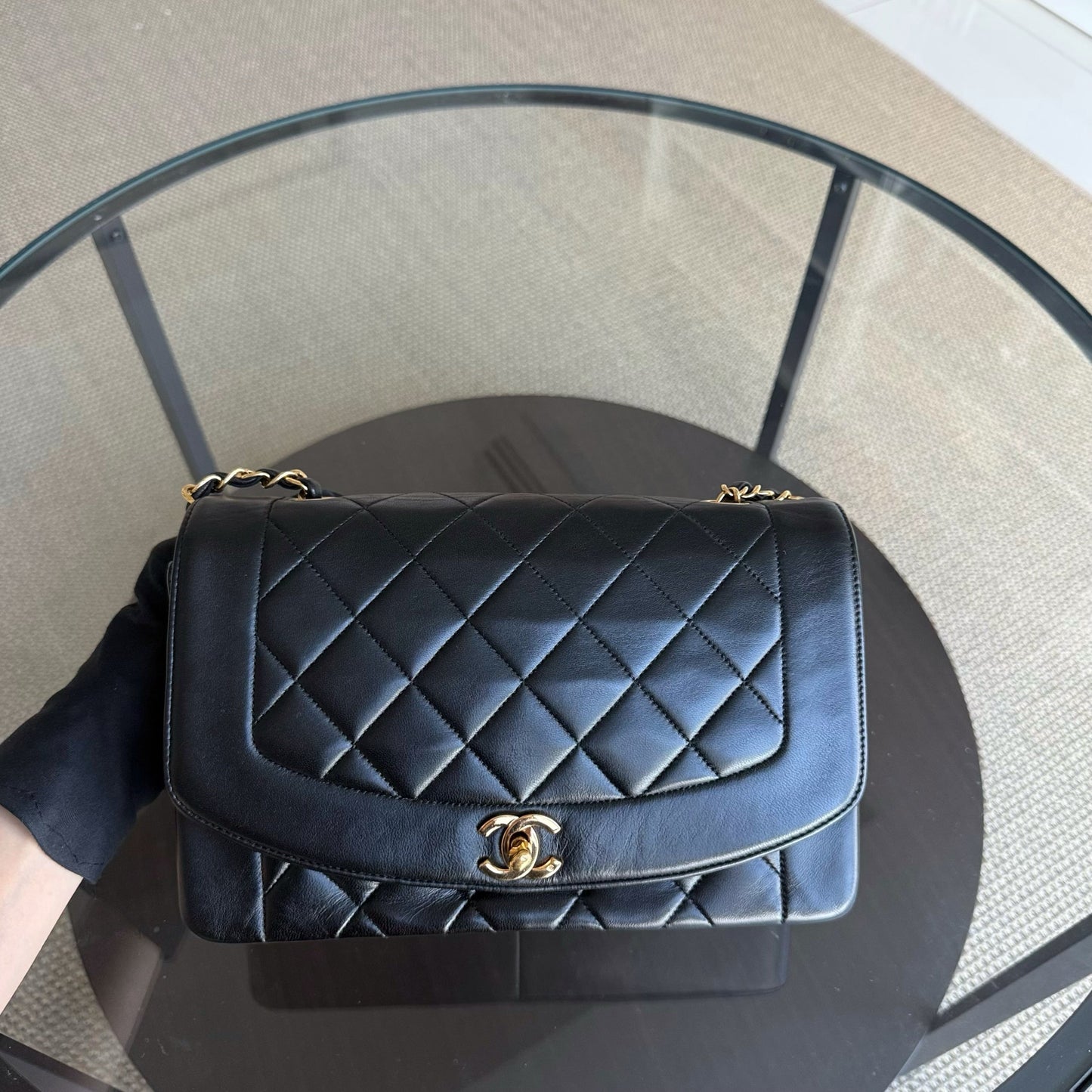 Chanel Diana - 25CM Quilted Lambskin Black Gold Hardware Series 3